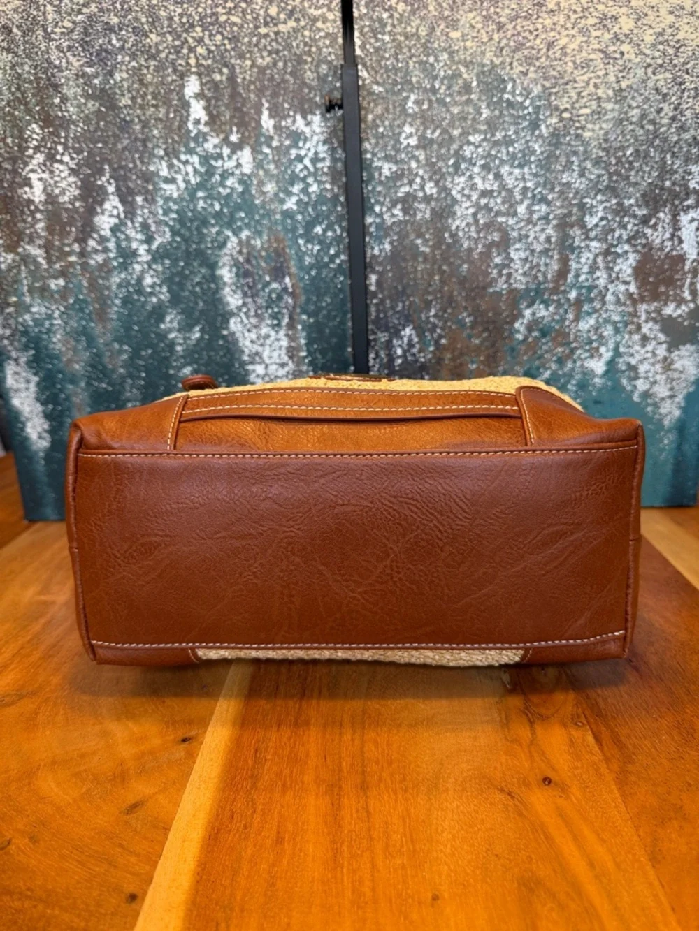 Stone Mountain Boho Woven Straw Faux‎ Leather Crossbody Shoulder Bag Tan  (VGUC)